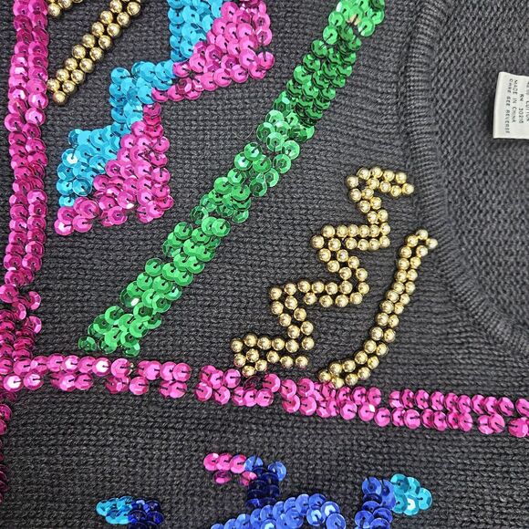 Vintage 80s MARNIE WEST Black Knit Sweater Sequins/beads Abstact Womens Size Med - Picture 4 of 8